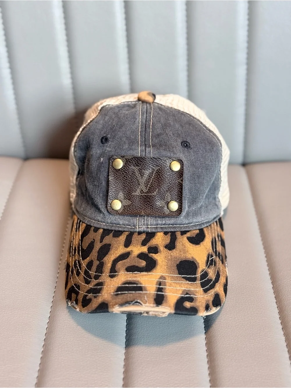 Keep it Gypsy Upcycled Louis Vuitton Patch Leopard Baseball Cap Vintage Style